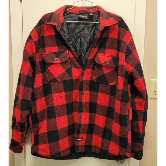 Dickies Red/Black Buffalo Plaid  Button Long Sleeve  Fleece Jacket ‎ Men's XL - Picture 1 of 12